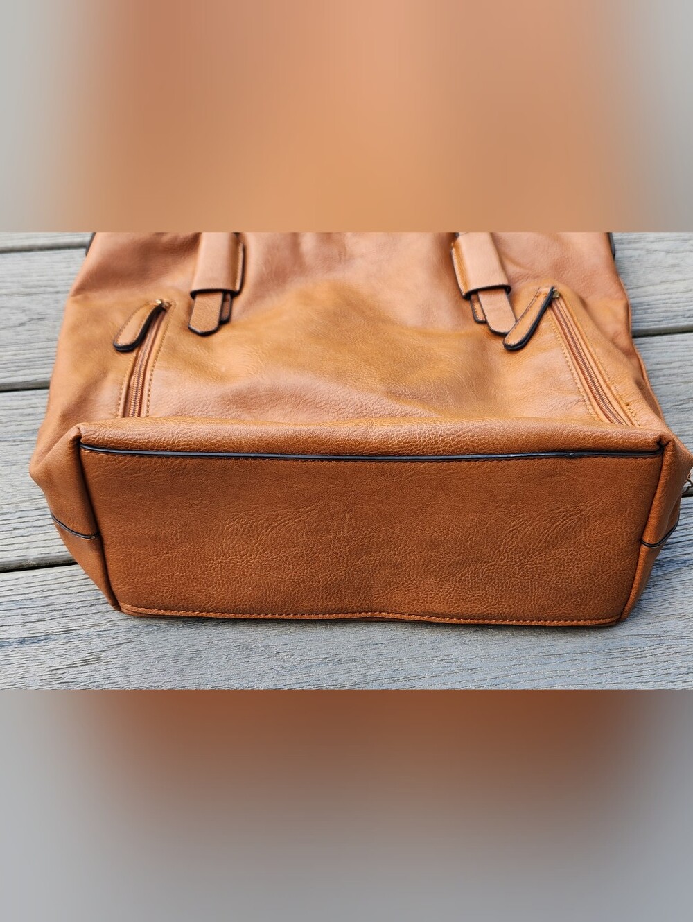 Caramel Tan Stud-Trim Leather Tote Conceal Carry Vegan Leather *Virago - Picture 9 of 10